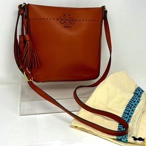 Tory Burch McGraw Dessert Spice Pebbled Leather Crossbody Bag